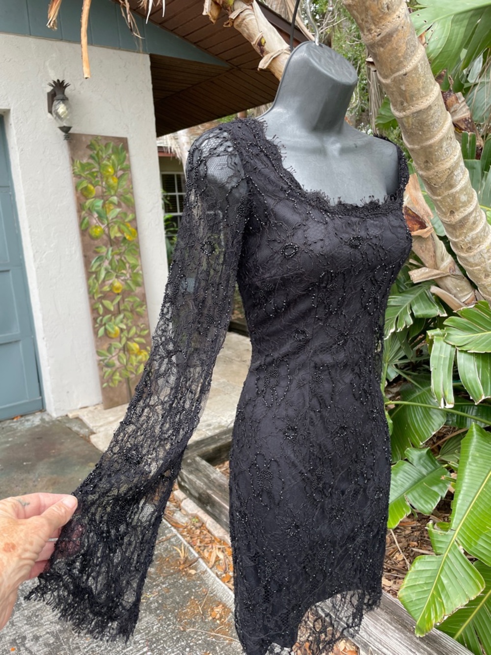 lace beaded bow sleeve dress